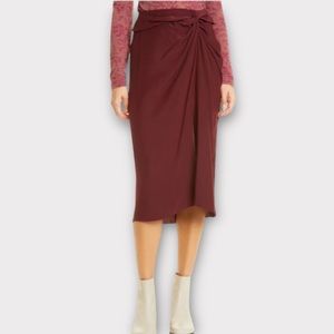 Rag & Bone Women’s Amber Skirt Size 0 100% Silk Midi Rich Burgundy Luxury NWT